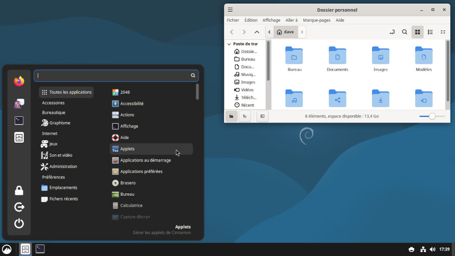 Le bureau Cinnamon sur Debian