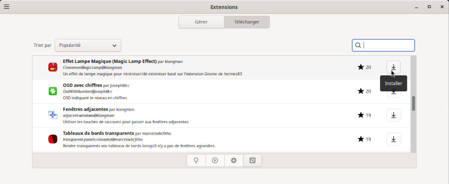 Cinnamon : gestionnaire d’extensions