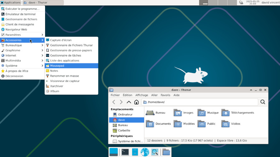 Le bureau Xfce par défaut sur Debian