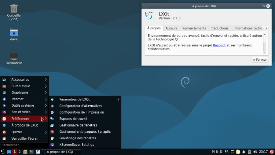 Bureau LXQt sur Debian