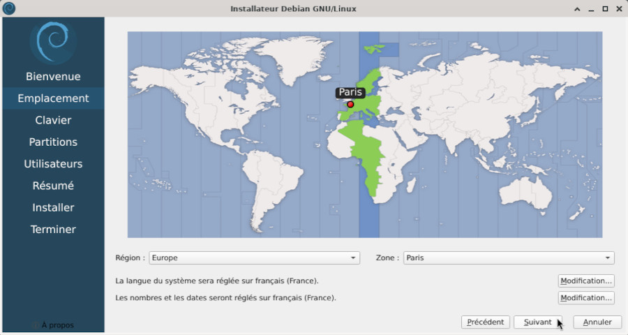 Installateur Calamares : choix du pays