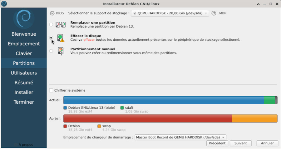 Installateur Calamares : schéma de partitionnement