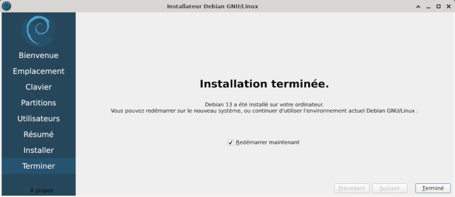 Installateur Calamares : fin d’installation