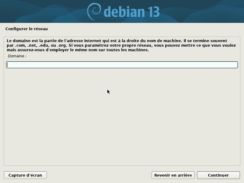 Installation : choix du nom de domaine