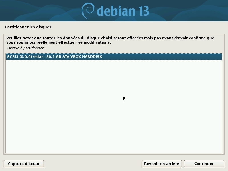 Installation : choix du disque pour l’installation