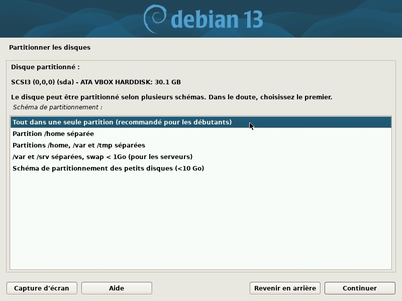 Installation : choix du partionnement