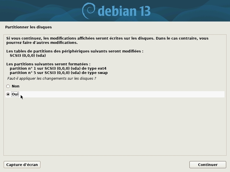 Installation : confirmation du partitionnement