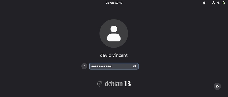 Debian : l’écran de connexion Gnome