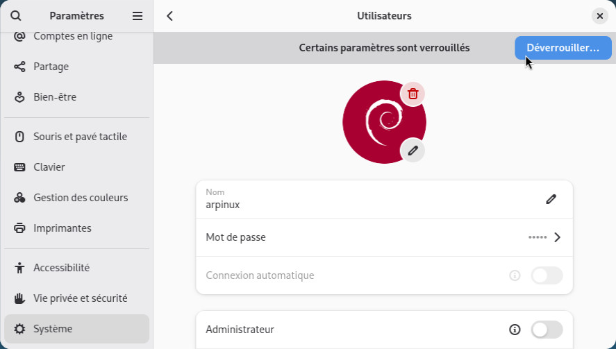 Déverrouiller les préférences de l’utilisateur