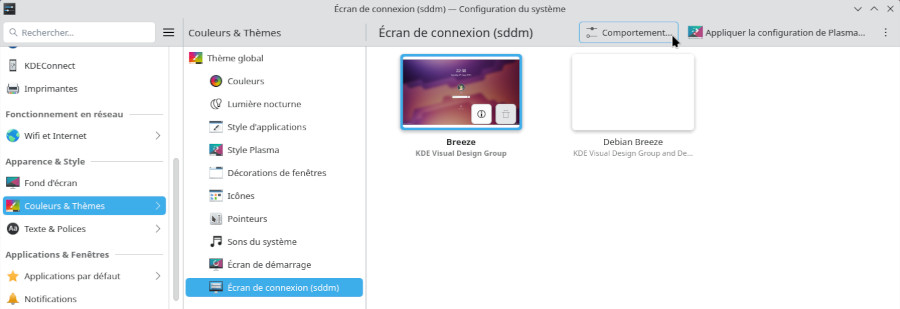 Lancer la configuration de l’écran de connexion sur KDE