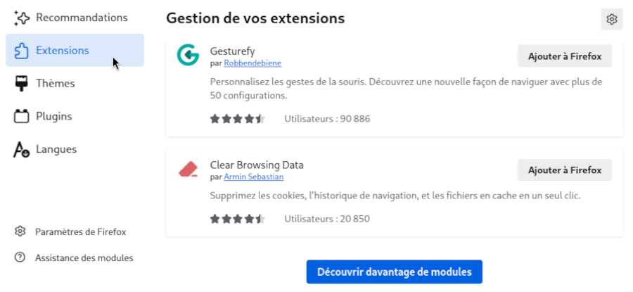 Firefox : le catalogue des modules