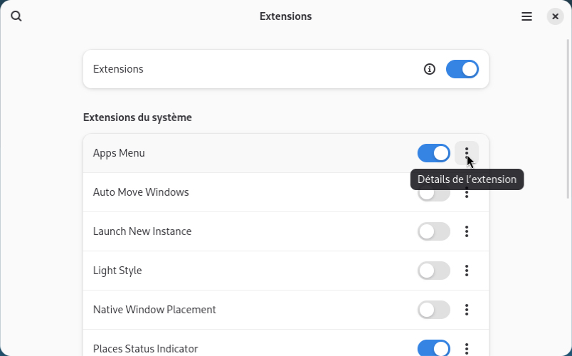 Liste des extensions Gnome-Shell disponibles