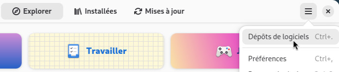 Logiciels : menu des dépôts