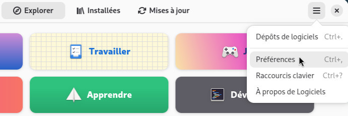 Logiciels : menu des préférences