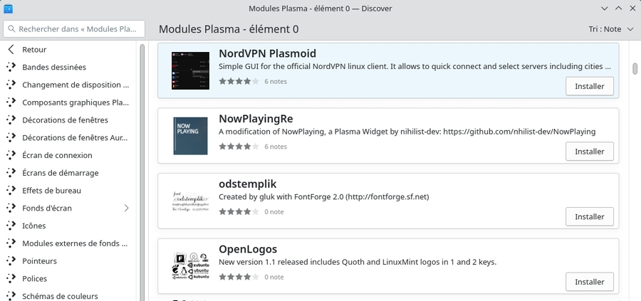 Discover : liste des modules complémentaires pour Plasma